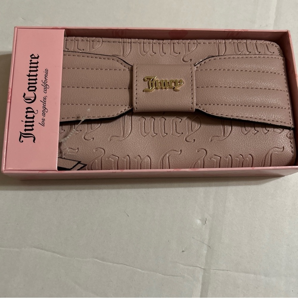 Juicy Couture Dusty Blush Pink Long Bow Zip Around Wallet in Box